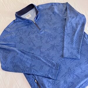 Chubbies Mens LARGE 1/4 Zip Pullover Blue Floral AOP Performance Stretch‎ Golf